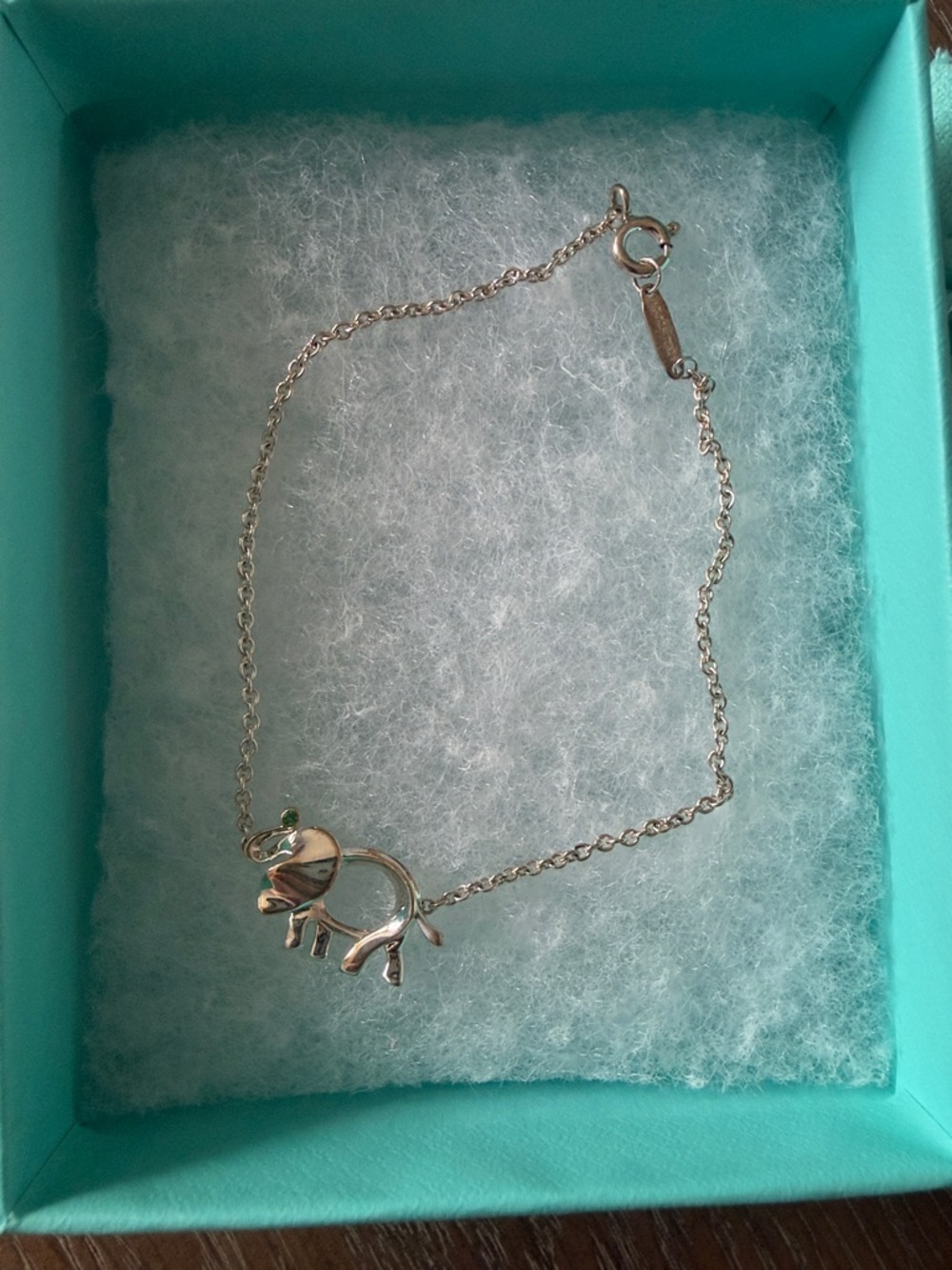 Tiffany & Co. Sterling Silver Save the Elephant Bracelet with Green Accent